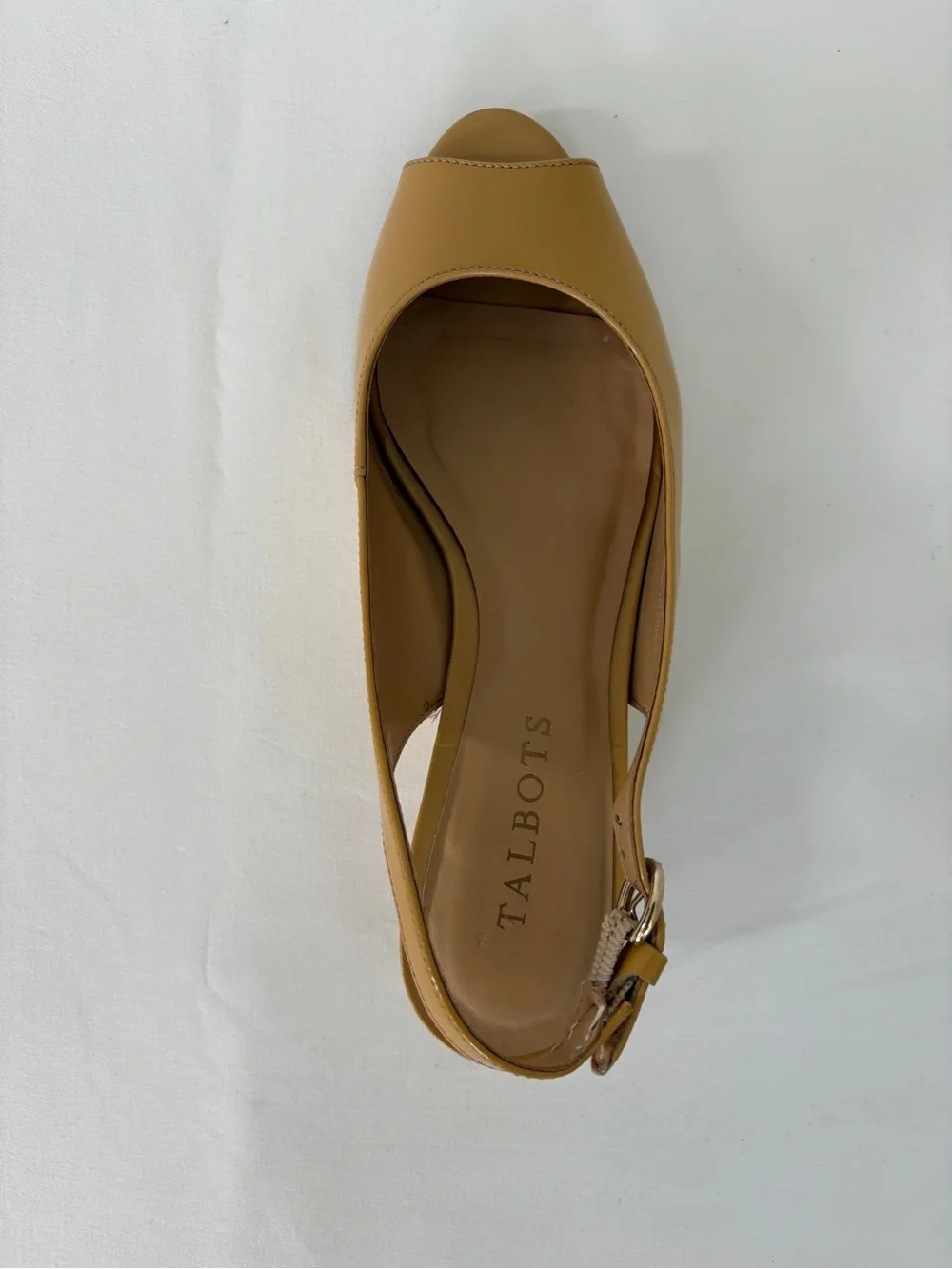 Talbots Mustard Yellow Patent Peep-Toe Slingback Wedge Leather